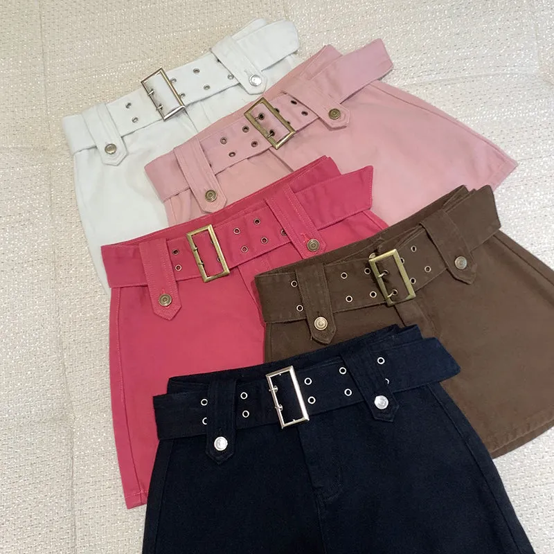 Denim Black Brown Pink White Short Mini Skirt