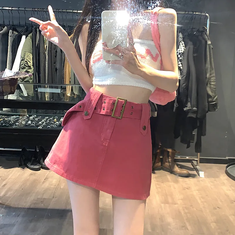 Denim Black Brown Pink White Short Mini Skirt