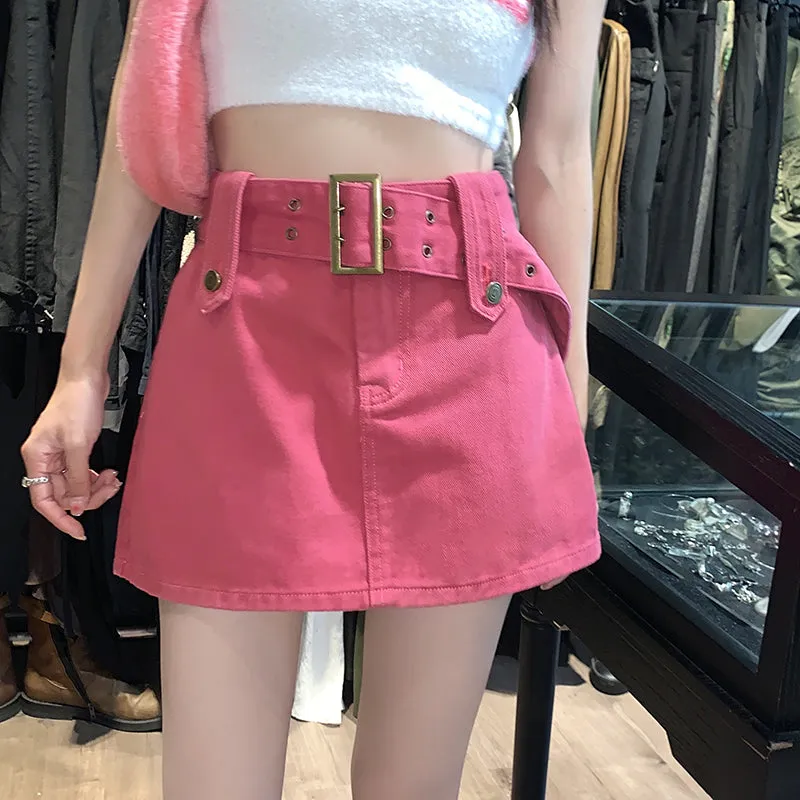 Denim Black Brown Pink White Short Mini Skirt