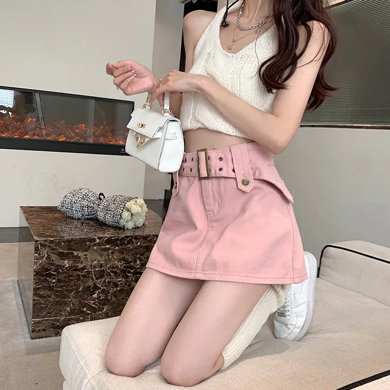 Denim Black Brown Pink White Short Mini Skirt