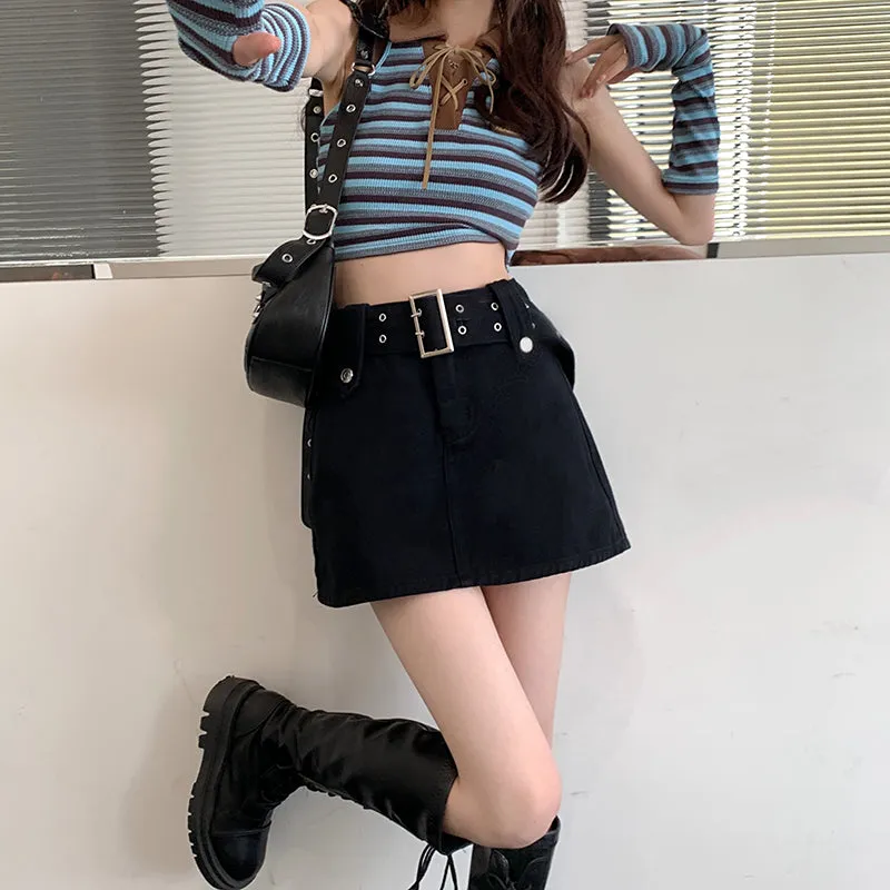 Denim Black Brown Pink White Short Mini Skirt