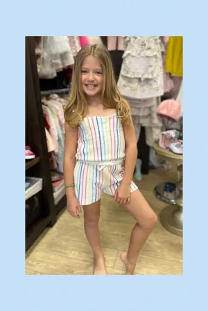 Design History Girls White and Rainbow Striped Knit Romper