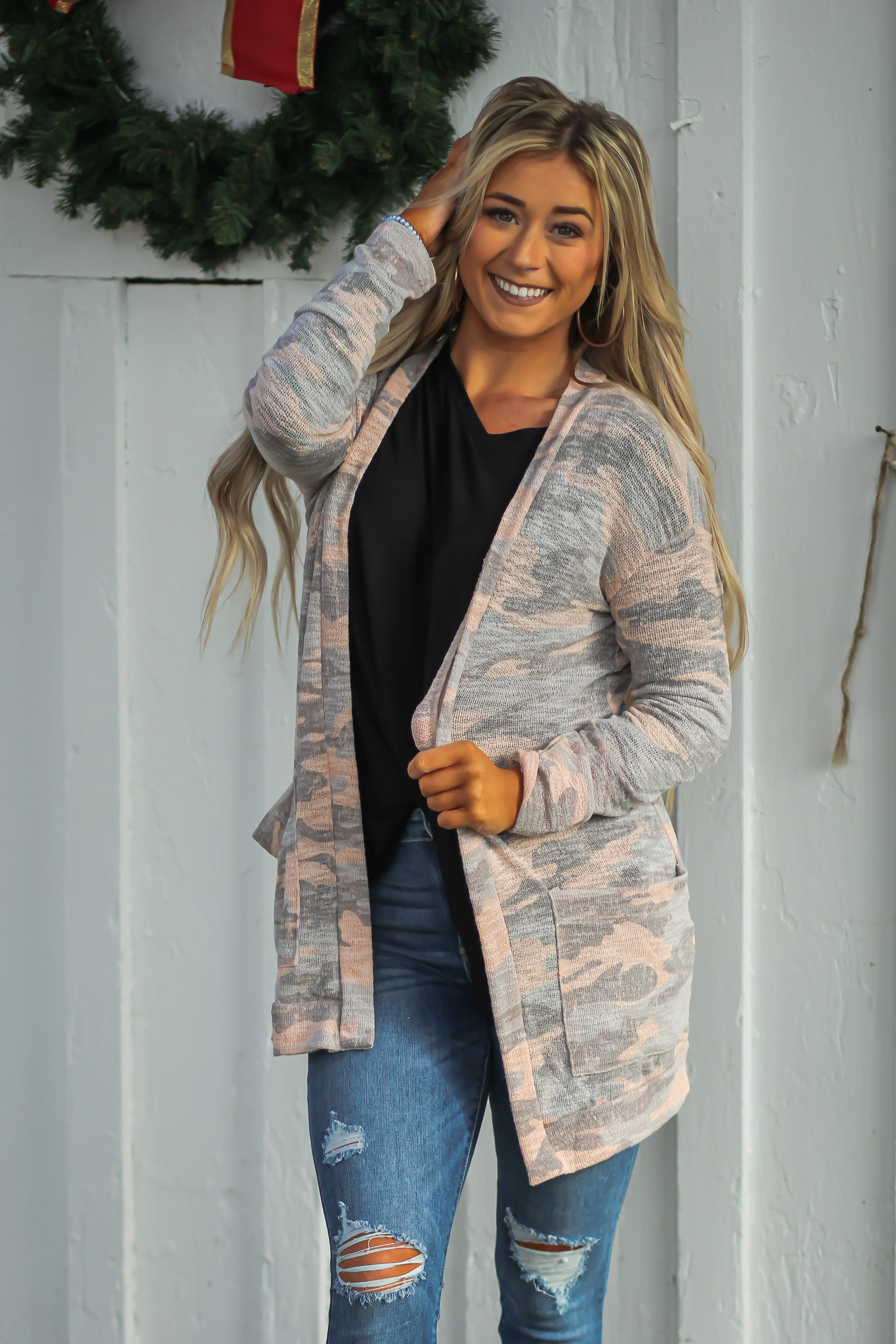Dusty Pink Camo Lightweight Cardigan