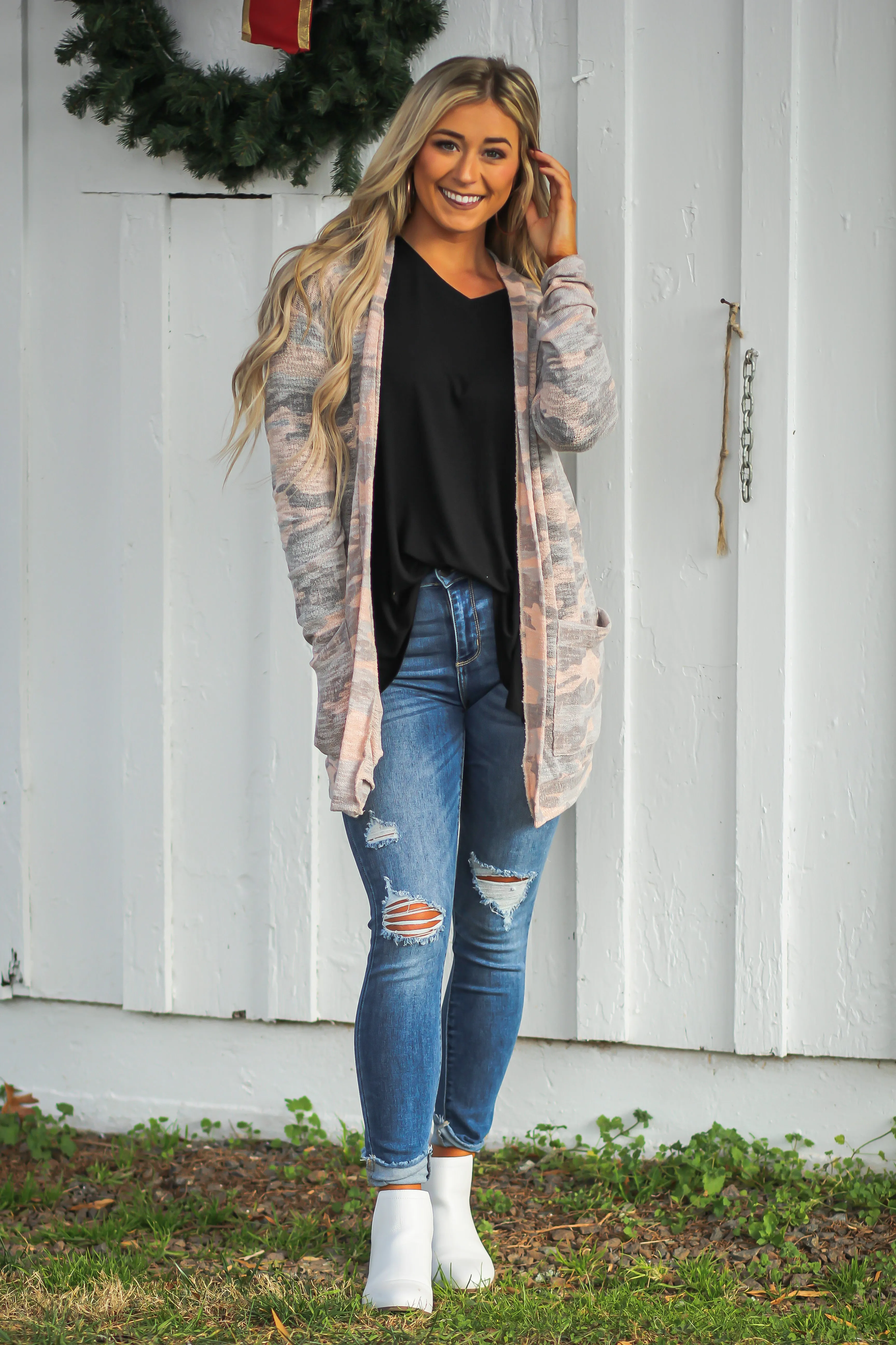 Dusty Pink Camo Lightweight Cardigan