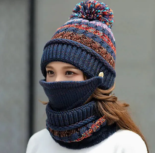 Fall Winter knitted Woolen Balaclava Beanie hat for women