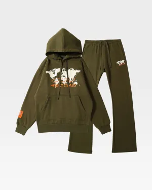 First Class Hoodie & Sweats Set in Olive