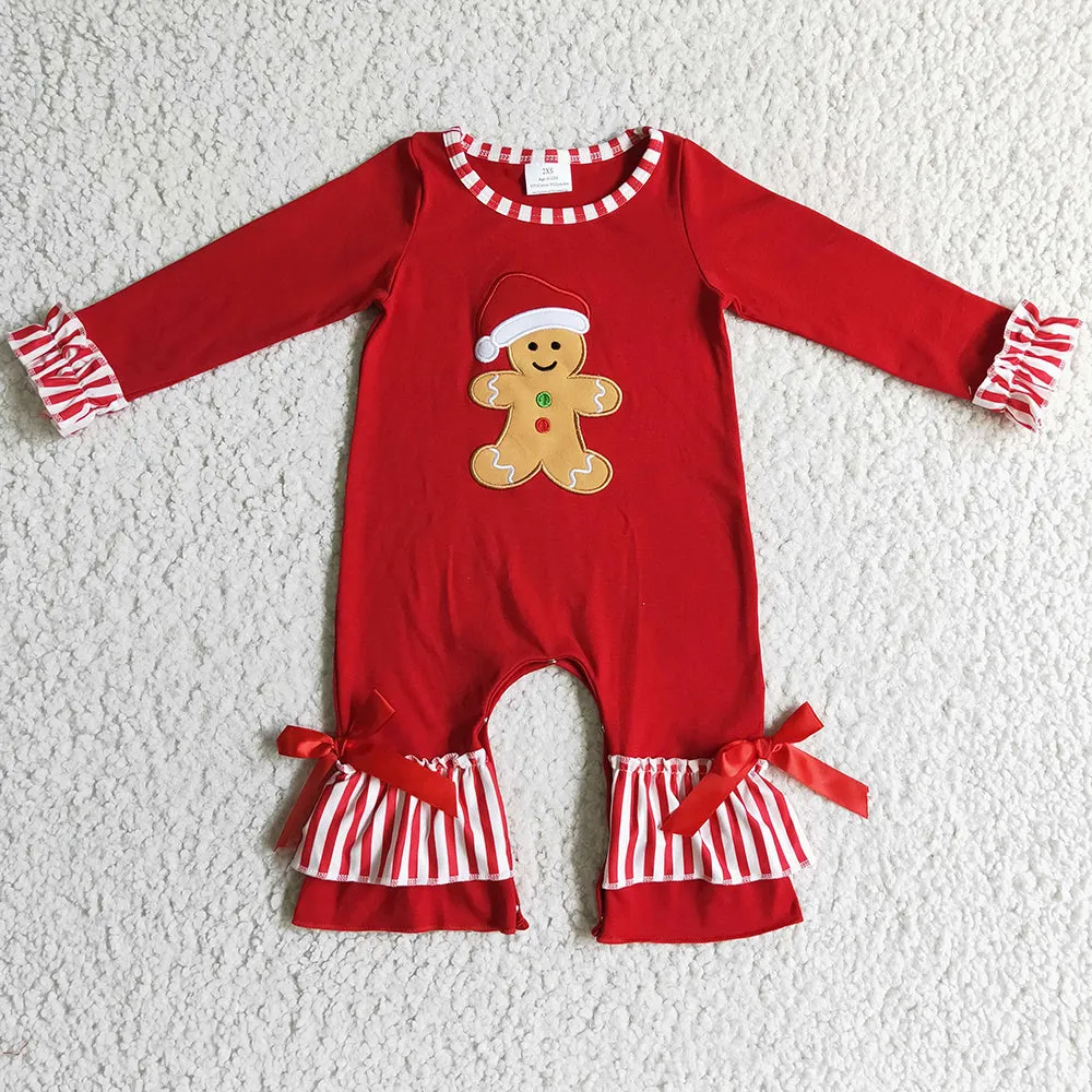 Gingerbread Embroidery Baby Boys Romper Christmas Kids Jumpsuit LR0195 LR0196