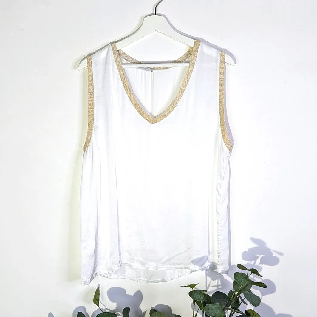Golden edge satin feel V-neck viscose sleeveless top (S-M)