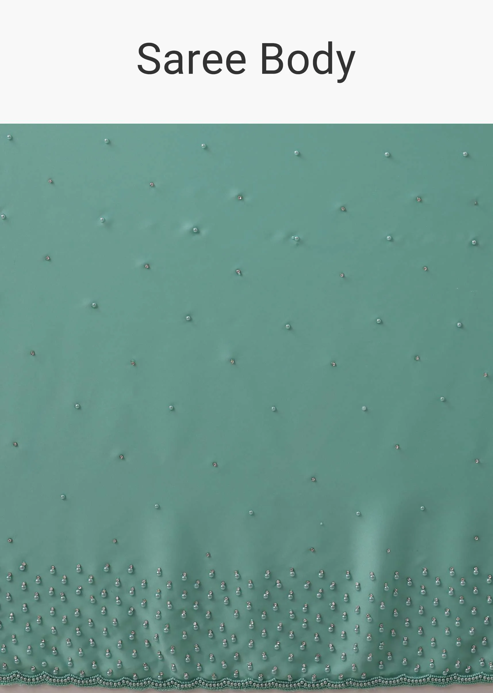 Green Stone And Bead Embellished Saree In Satin