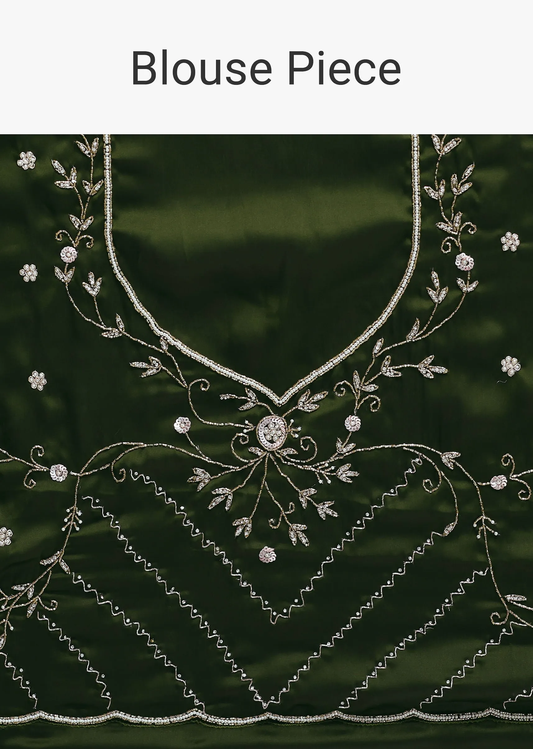 Green Stone Work Satin Saree With Cutdana Border And Unstitched Blouse Fabric