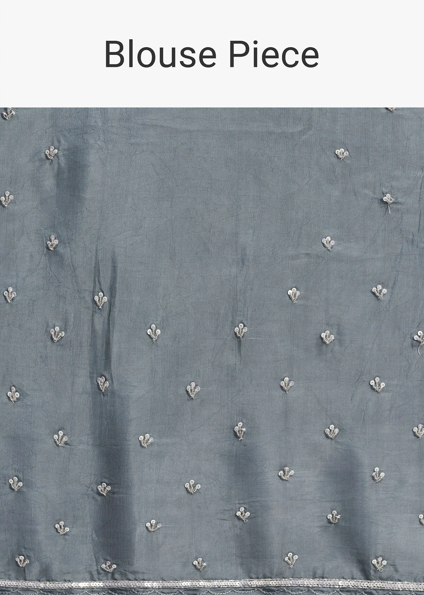 Grey Mirror Embellished Saree WIth Unstitched Blouse