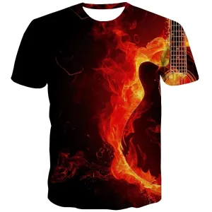 Guitar T-shirt Men Music Tshirt Printed Wooden T-shirts 3d Metal Shirt Print