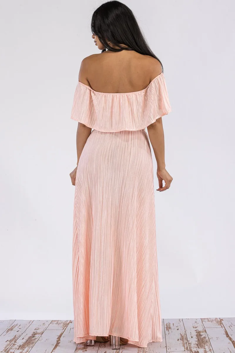 HH693R-DR -  Off Shoulder Crop Top & Long Skirt Set