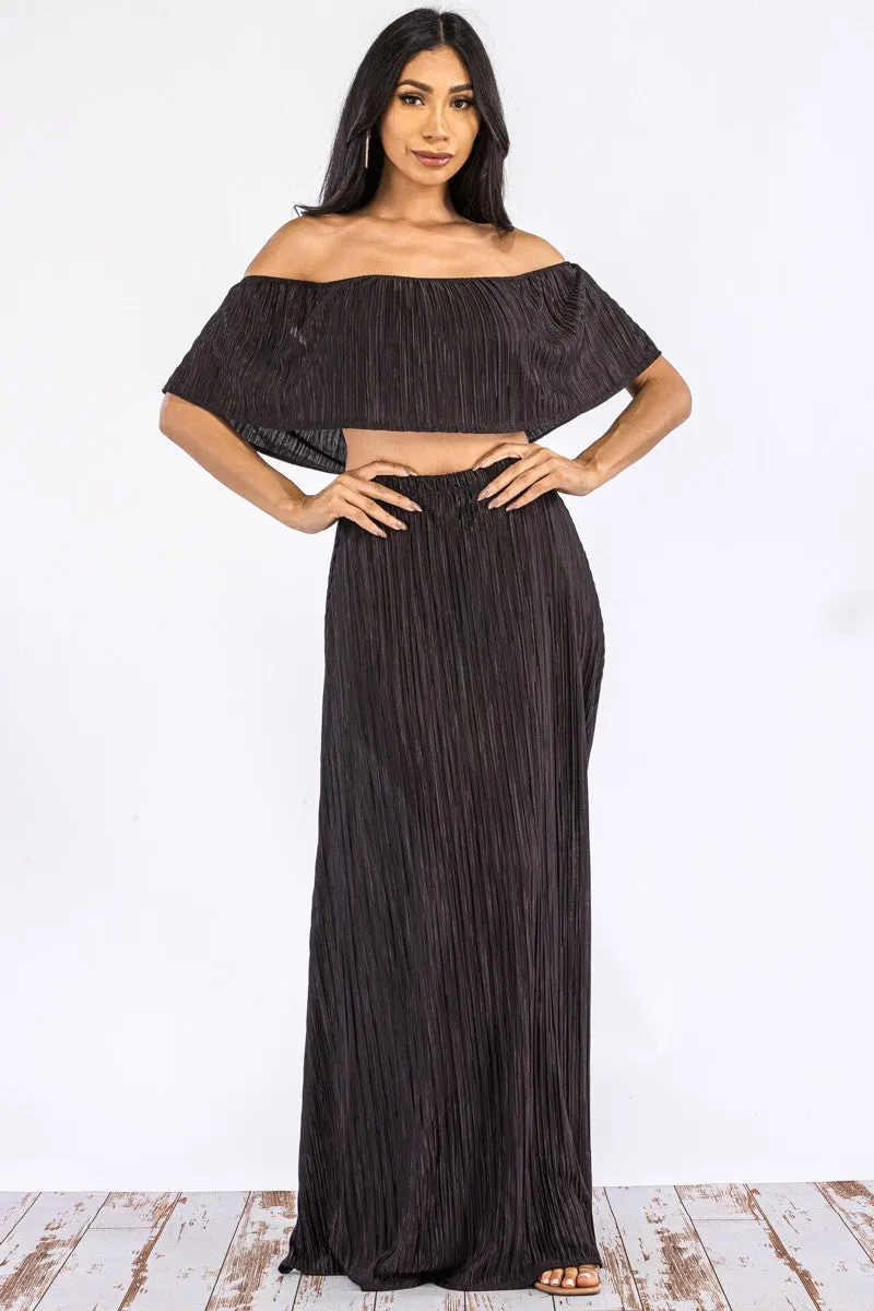 HH693R-DR -  Off Shoulder Crop Top & Long Skirt Set