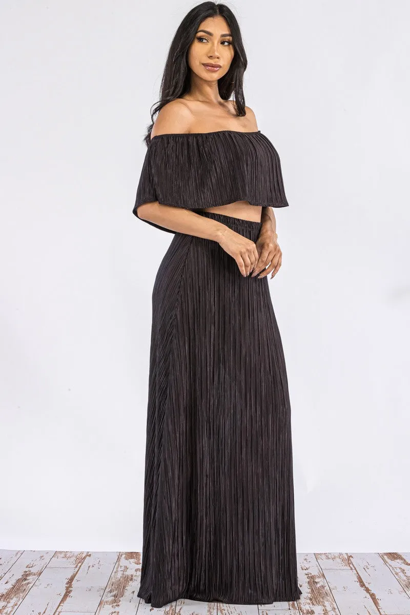 HH693R-DR -  Off Shoulder Crop Top & Long Skirt Set