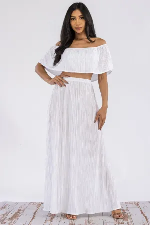 HH693R-DR -  Off Shoulder Crop Top & Long Skirt Set