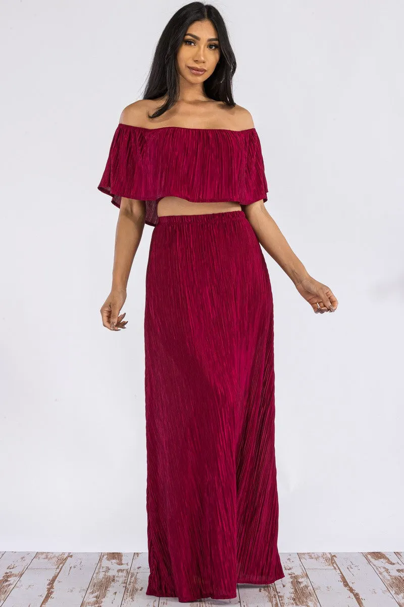HH693R-DR -  Off Shoulder Crop Top & Long Skirt Set