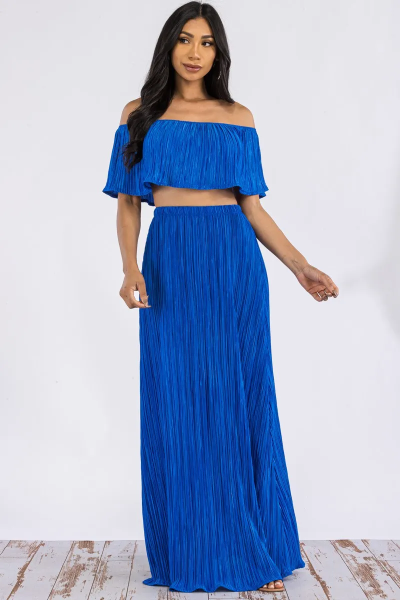 HH693R-DR -  Off Shoulder Crop Top & Long Skirt Set