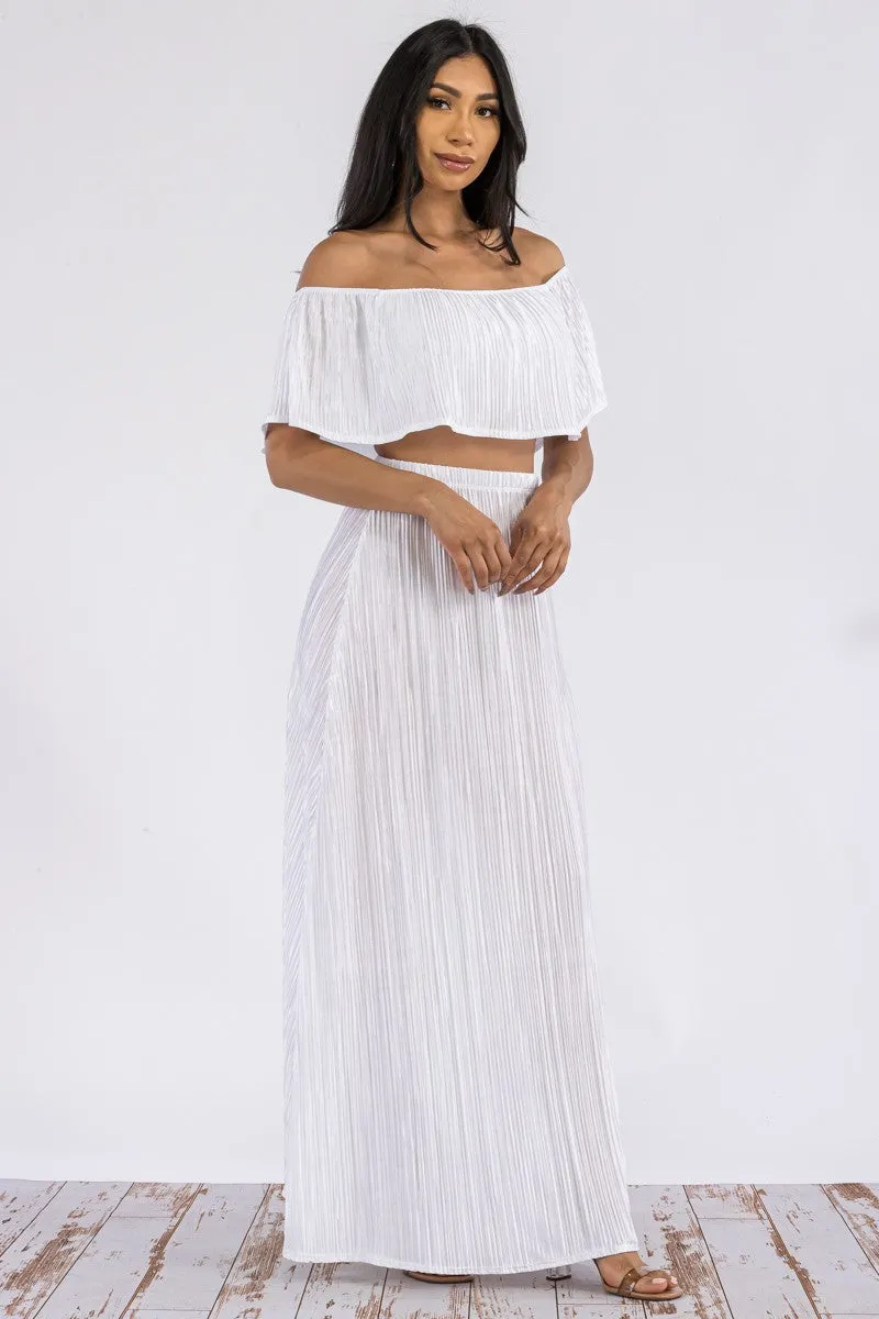 HH693R-DR -  Off Shoulder Crop Top & Long Skirt Set