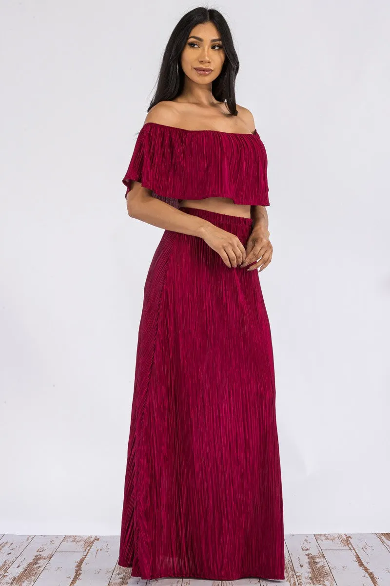 HH693R-DR -  Off Shoulder Crop Top & Long Skirt Set