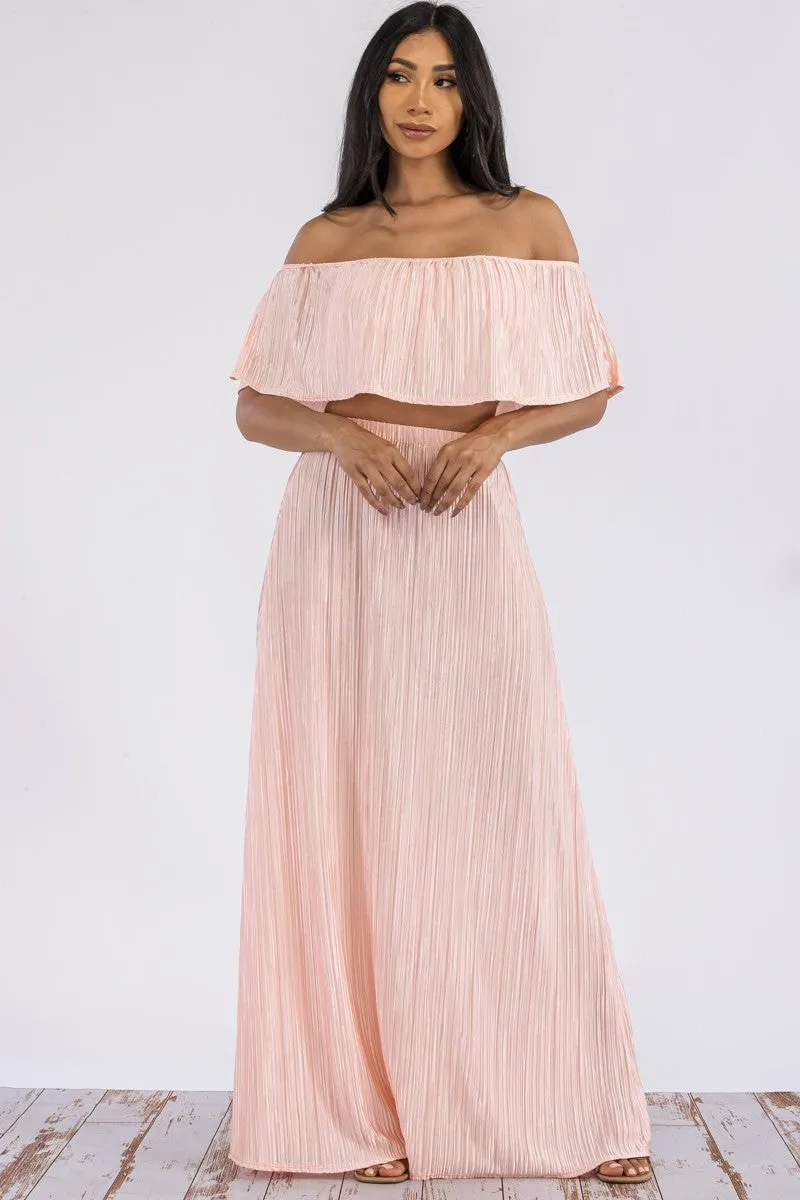 HH693R-DR -  Off Shoulder Crop Top & Long Skirt Set
