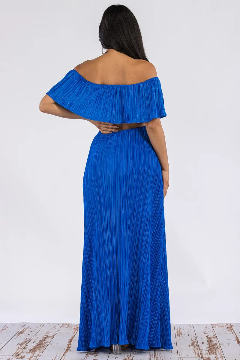 HH693R-DR -  Off Shoulder Crop Top & Long Skirt Set