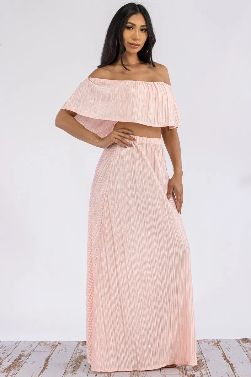 HH693R-DR -  Off Shoulder Crop Top & Long Skirt Set