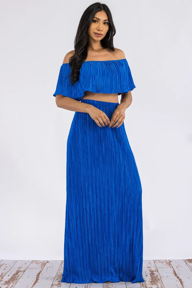 HH693R-DR -  Off Shoulder Crop Top & Long Skirt Set