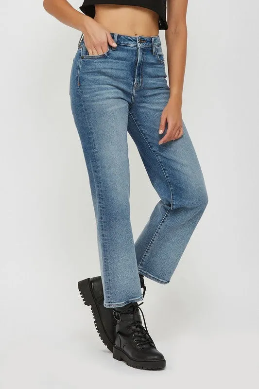 Hidden Ella Medium Wash 28in Inseam Clean Stretch Wide Straight