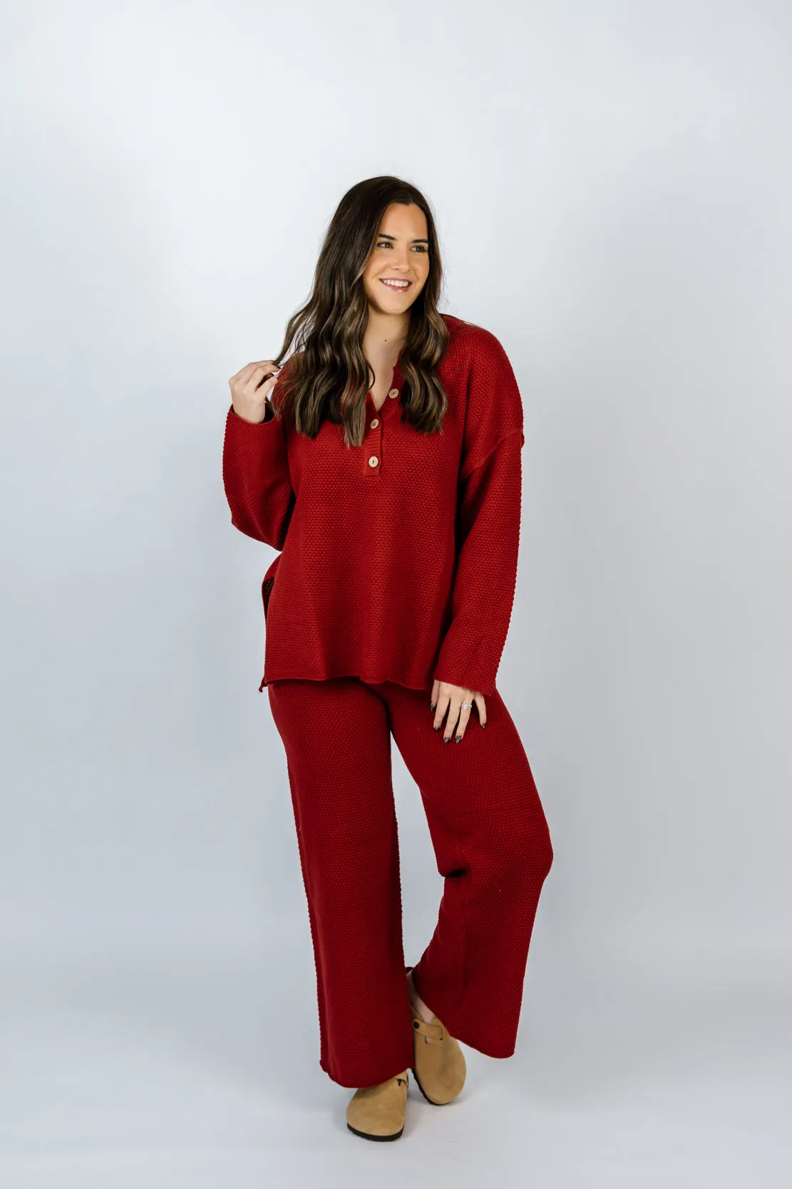 Hudson Henley Knit Sweater & Bottom Set | Wine