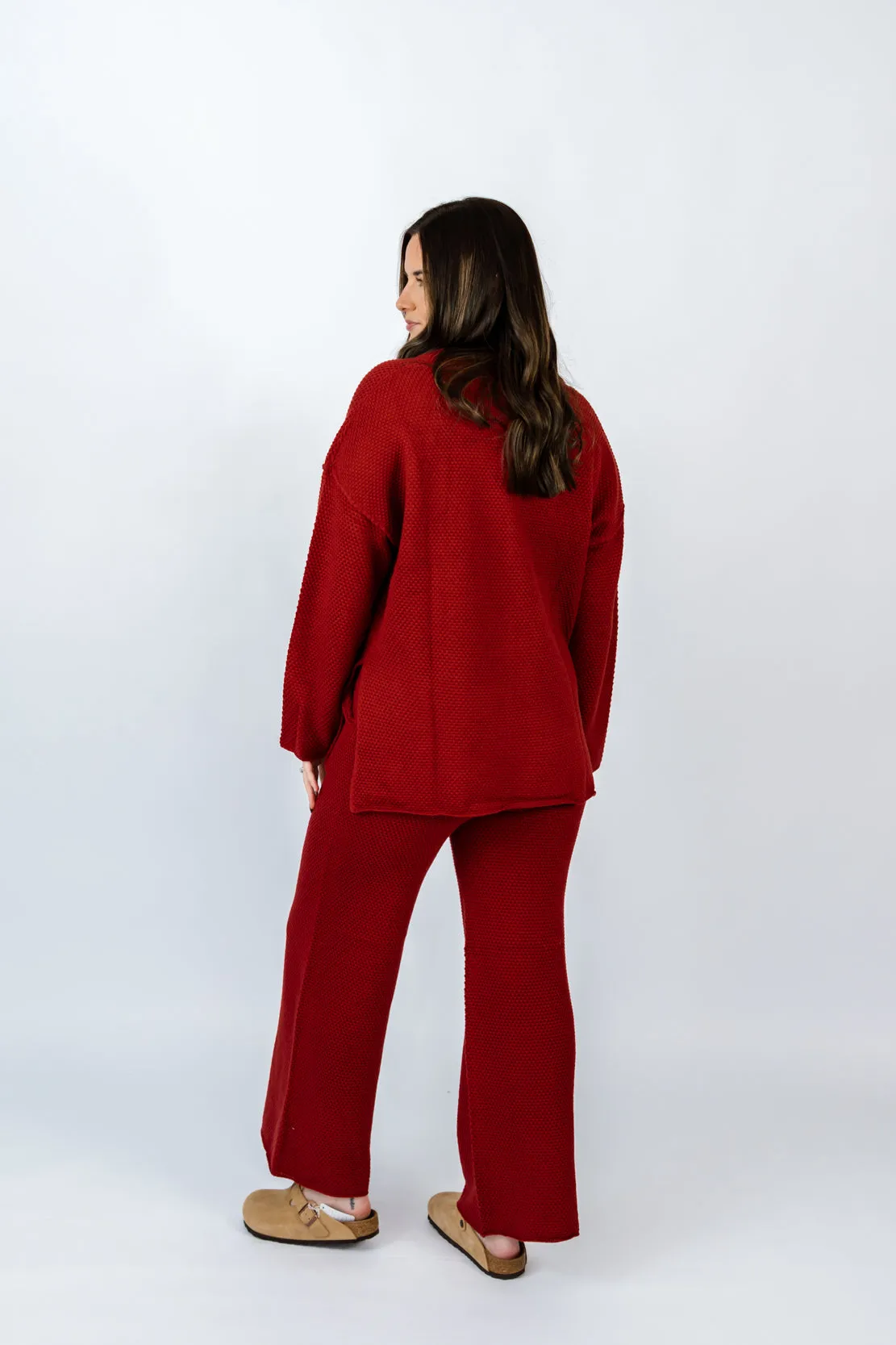 Hudson Henley Knit Sweater & Bottom Set | Wine