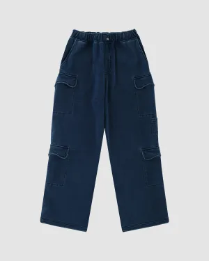 INDIGO WASH CARGO SWEATPANTS