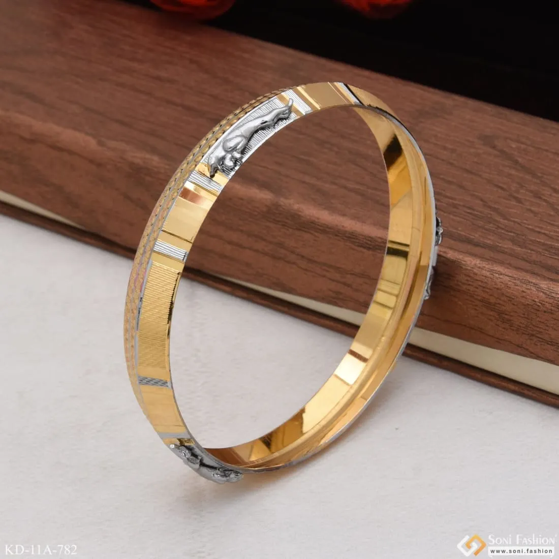 Jaguar Sophisticated Design Golden & Silver Color Kada For Men - Style A782