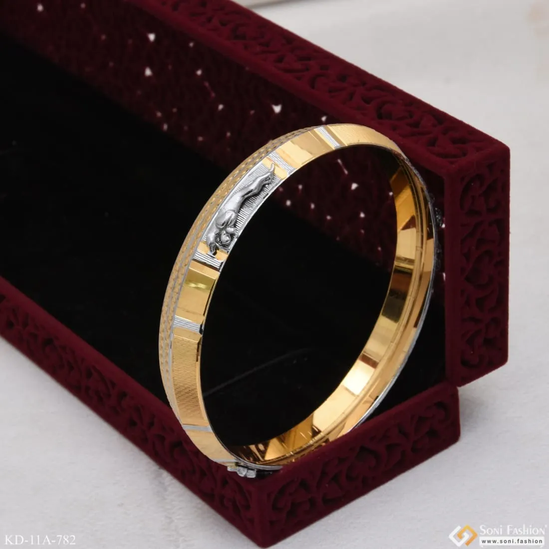 Jaguar Sophisticated Design Golden & Silver Color Kada For Men - Style A782