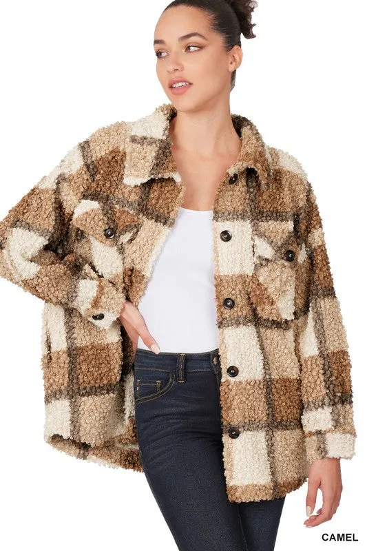 Juniper Plaid Sherpa Shacket with Pockets