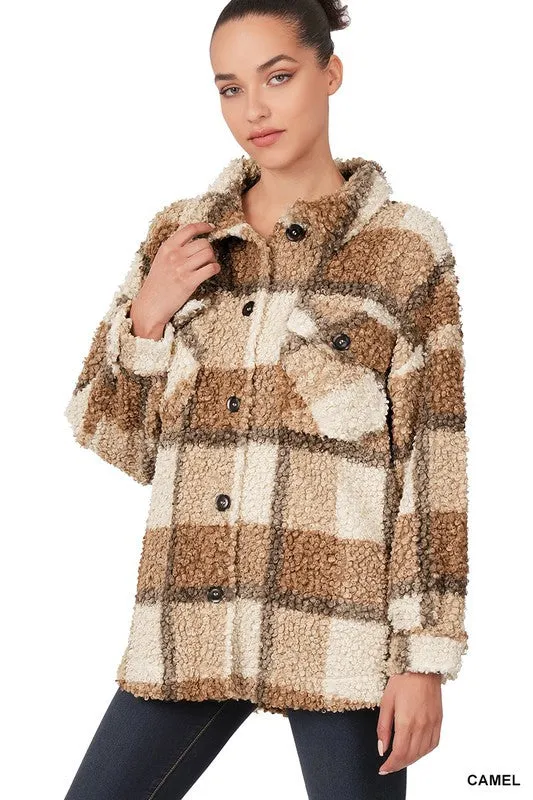 Juniper Plaid Sherpa Shacket with Pockets