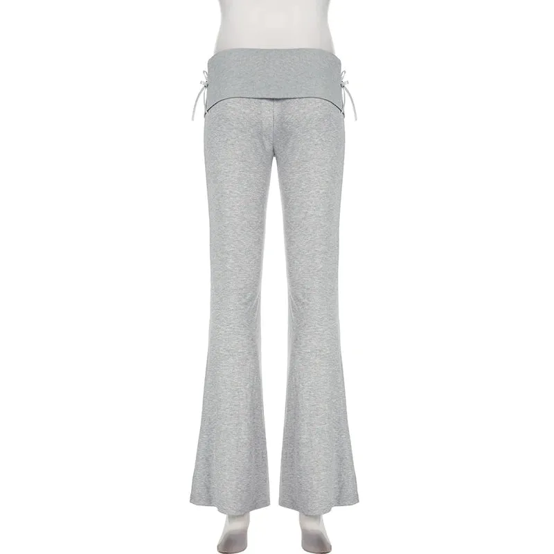 Korean Fashion Slim Autumn Sweatpants Women Trousers Appliques Low Waisted Casual Homewear Flared Pants Sweet Bottom