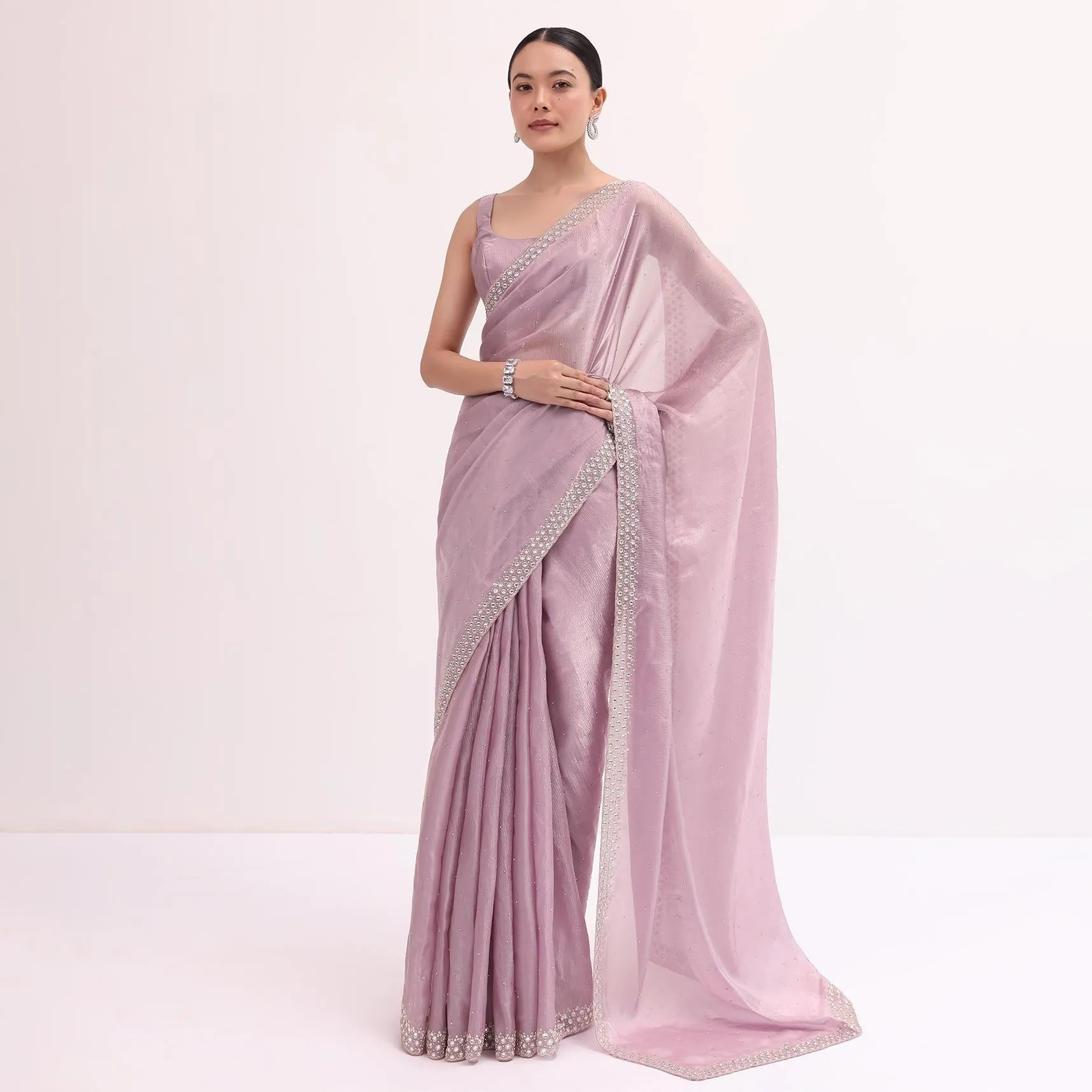 Lavender Tissue Saree With Unstitched Blouse