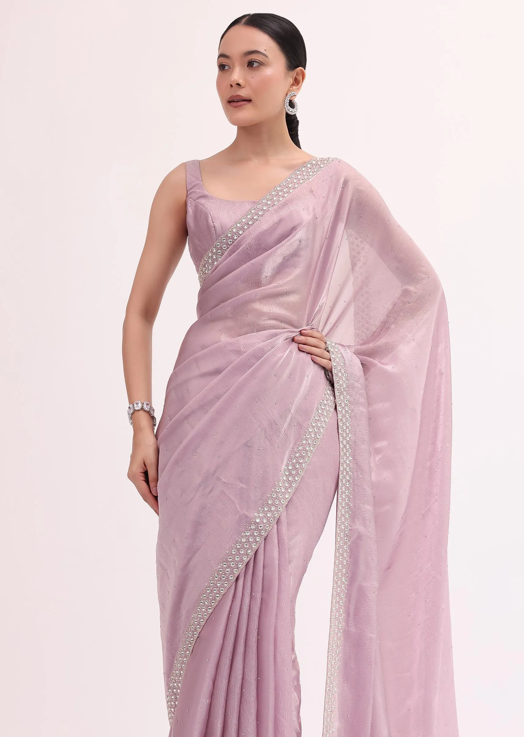 Lavender Tissue Saree With Unstitched Blouse