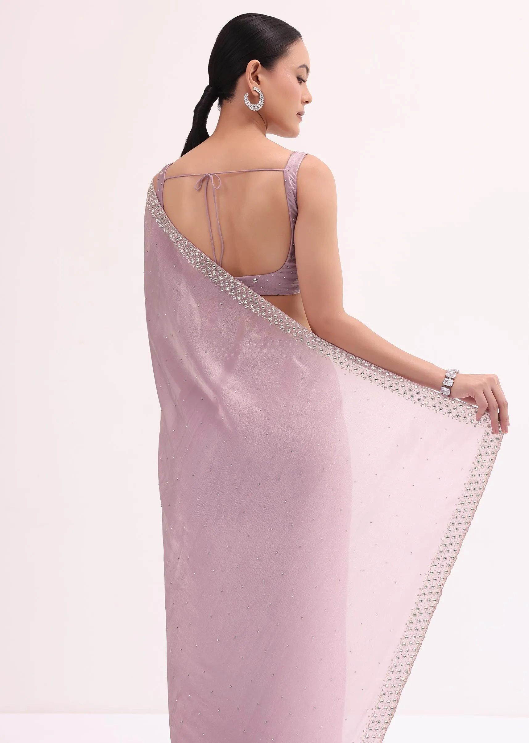 Lavender Tissue Saree With Unstitched Blouse
