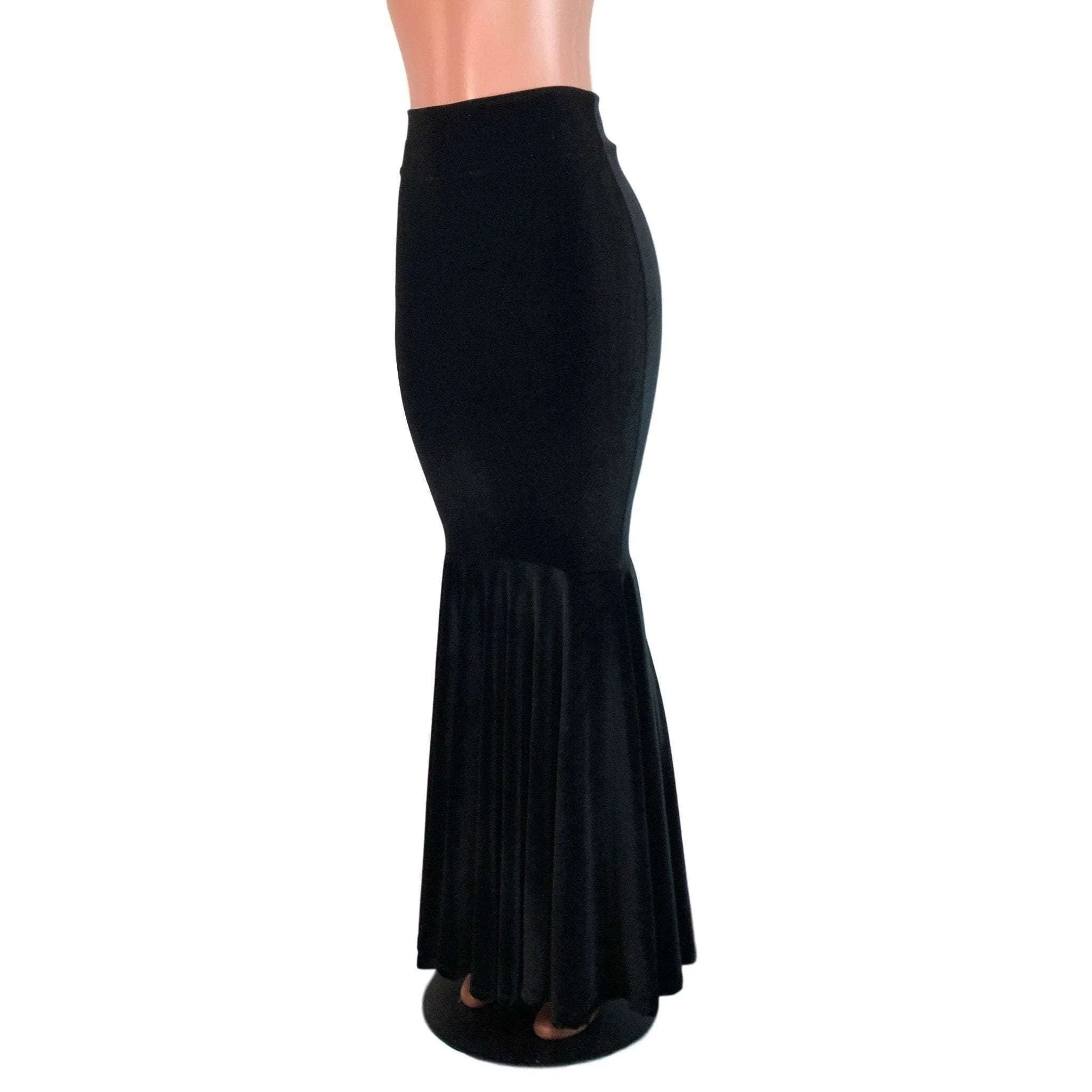 Long Mermaid Skirt - Black Velvet Fit n Flare Maxi Skirt