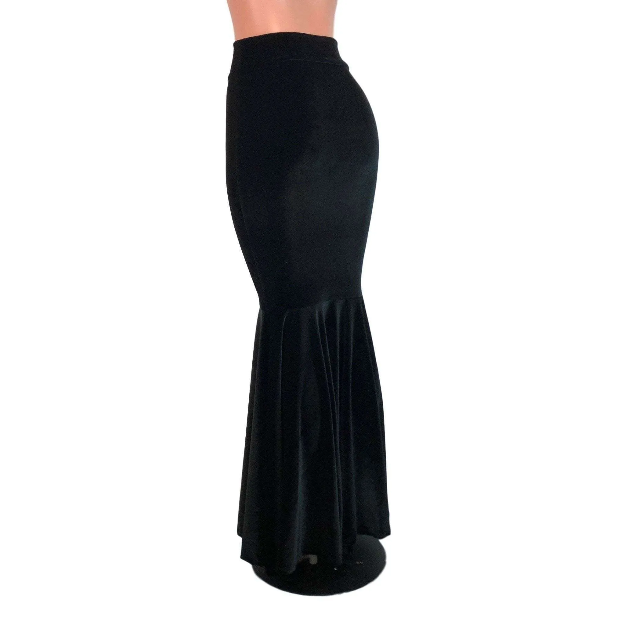 Long Mermaid Skirt - Black Velvet Fit n Flare Maxi Skirt