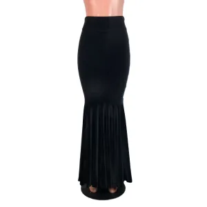 Long Mermaid Skirt - Black Velvet Fit n Flare Maxi Skirt