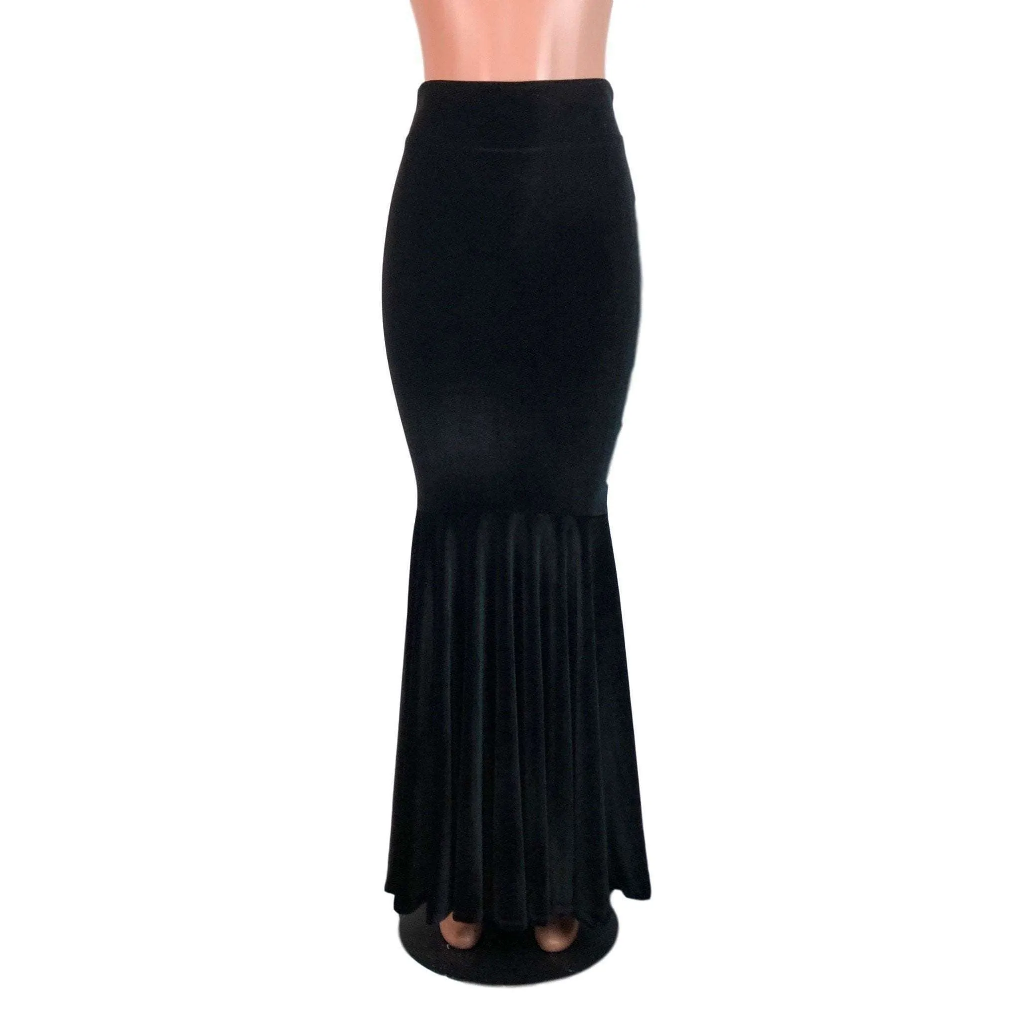 Long Mermaid Skirt - Black Velvet Fit n Flare Maxi Skirt