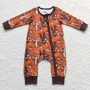LR0726  baby boy cowboy print zipper onesie