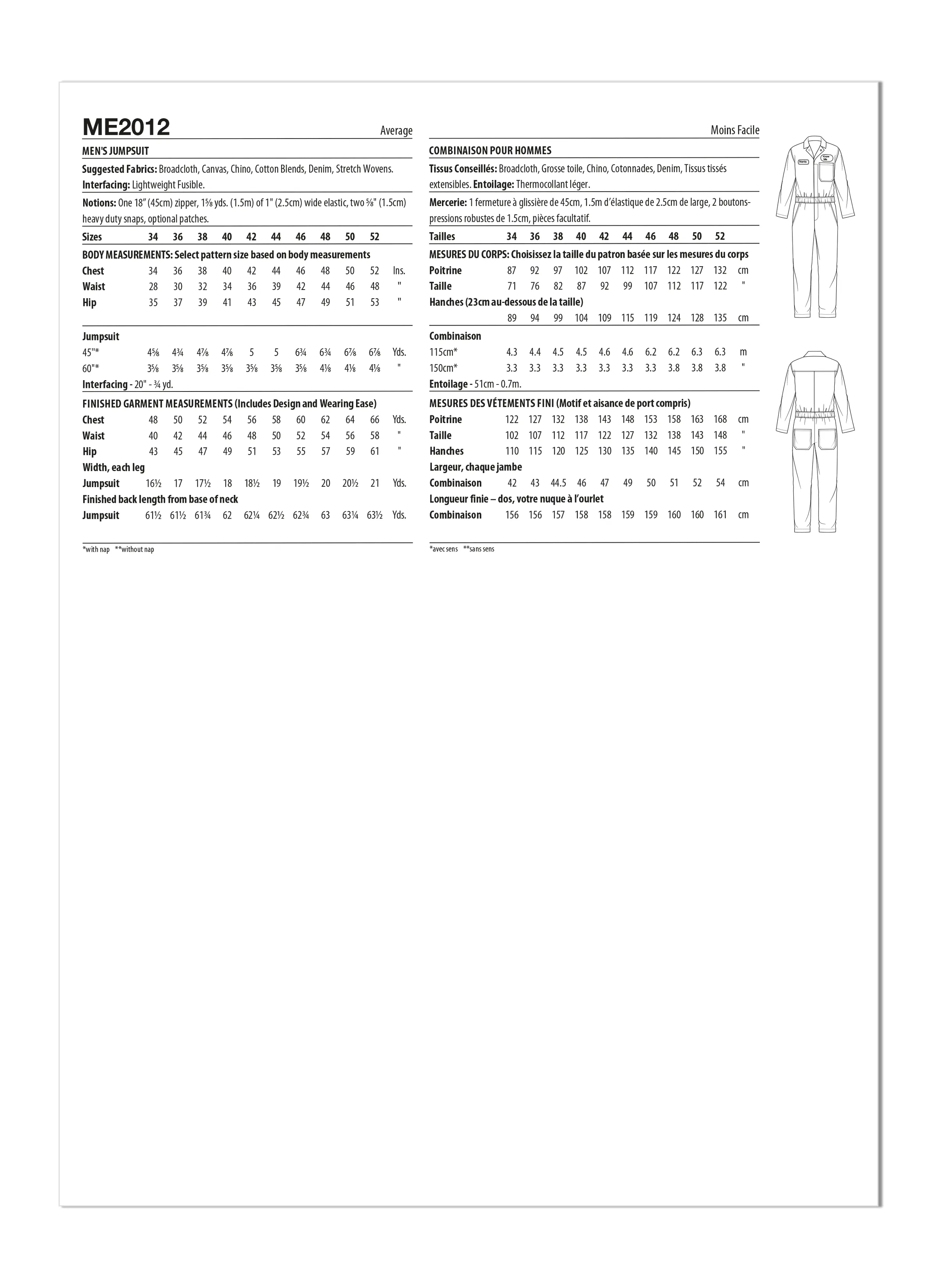 McCall's ME2012 Men's Jumpsuit