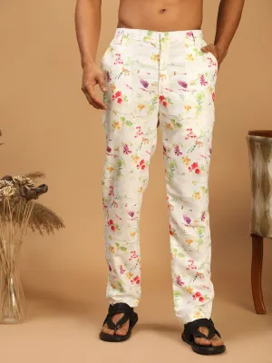 Men's Cream Multi-Color Rayon Pyjama