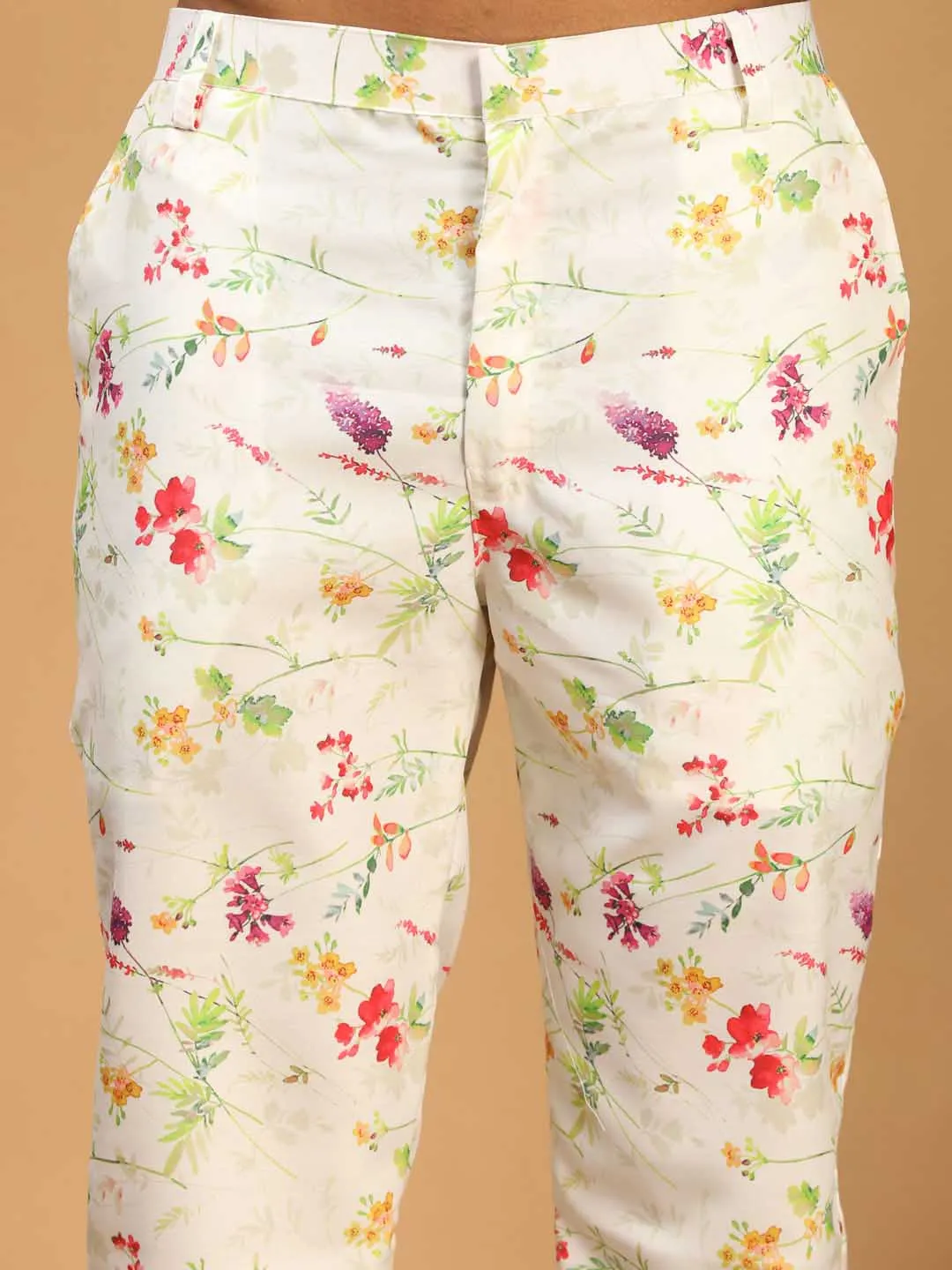 Men's Cream Multi-Color Rayon Pyjama