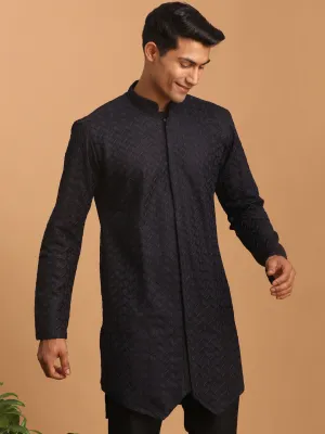 Men's Navy Blue Silk Blend Kurta by VASTRAMAY