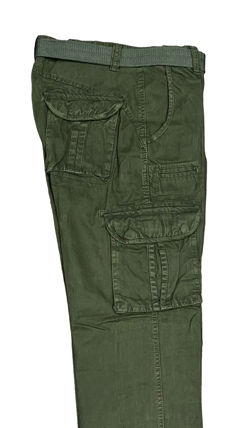 Men's Olive Cargo Jeans 6 Pockets Loos-Fit Military Style